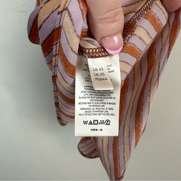 Free People | Stevie Asymmetrical Stripe Satin Cowl Neck Tank Top Boho Retro XS - Picture 7 of 8